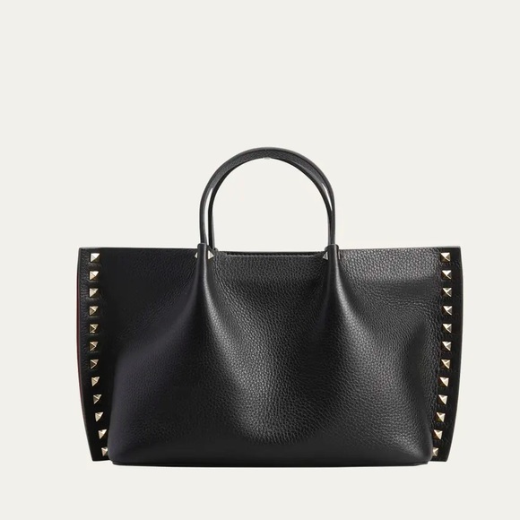 VALENTINO Garavani Rockstud Small East-West Leather Tote Bag Black Shoulder Bag - Picture 1 of 16